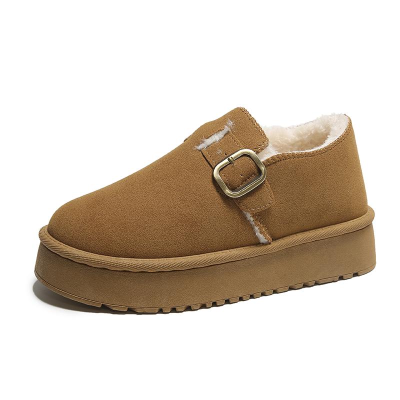 Fashion Women Suede Mules Platform Flats Boston 2024 Fashion Retro Outdoor Snow Boot Winter New Comfort House Shoe Plush Thick Cotton
