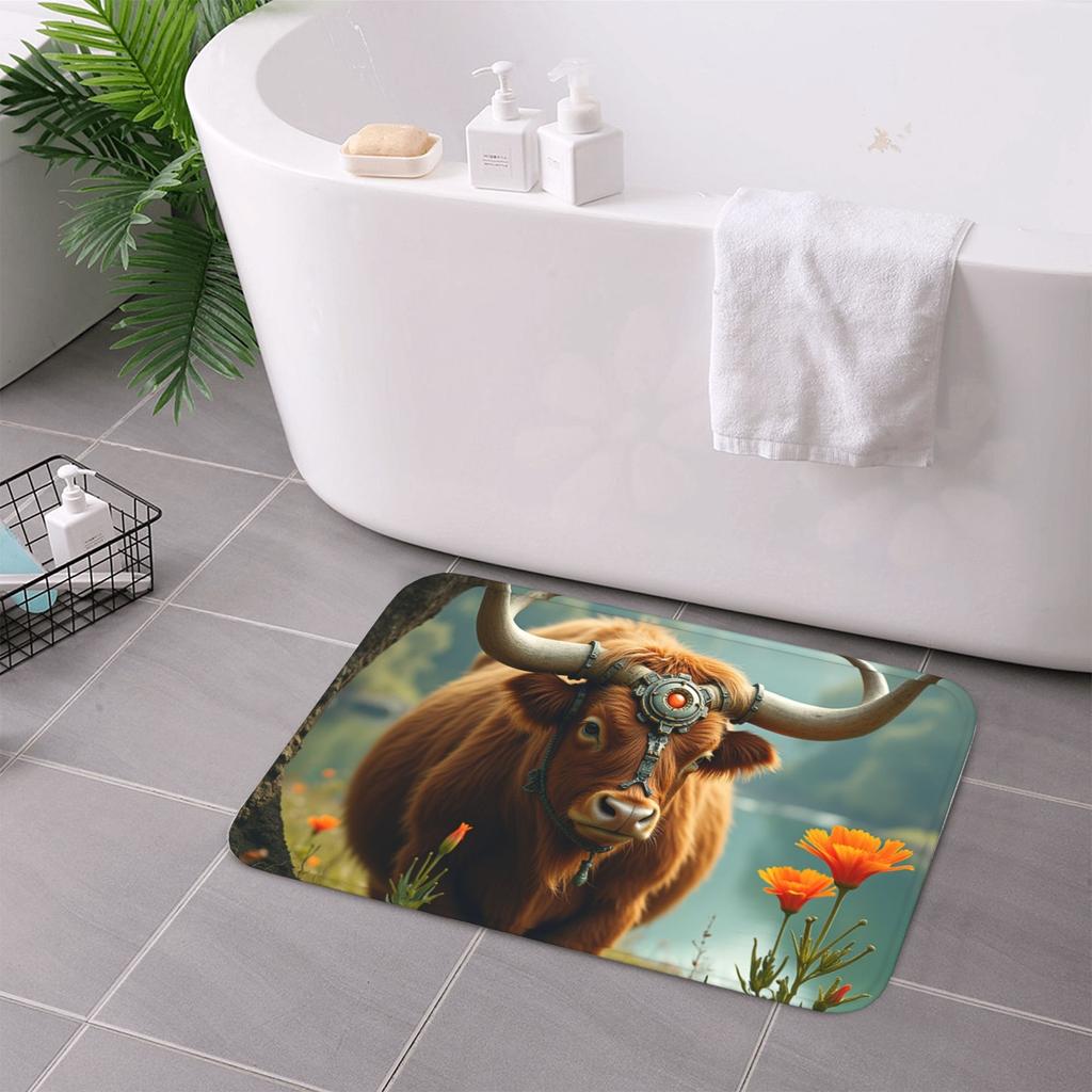 1PC Hightland Cow Pattern Kitchen Rug Non-Slip Door Mat Pop Design Bathroom Rug Bath Mat Carpet for Home Sink Laundry Decor