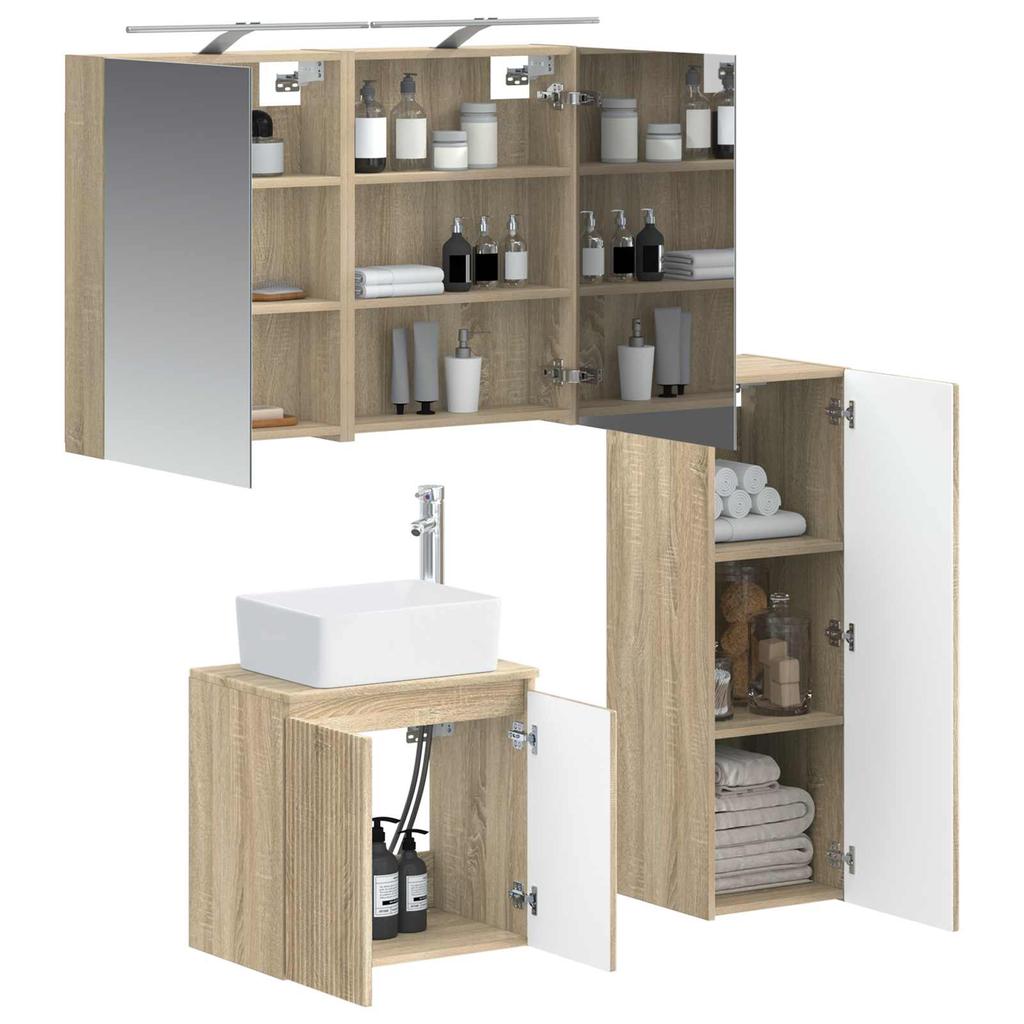 Bathroom Furniture Set 4 Pcs Sonoma Oak Engineered Wood and Glass