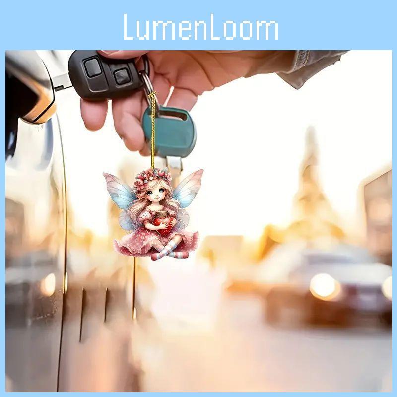 Niedlicher Acryl Rosa Engel Fee Schlüsselanhänger mit Flügeln zur Autospiegeldekoration