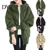 Loose Fit Women Jacket Thick Coat for Autumn Winter Warmth Solid Color Mid-Length Fleece Lightweight with Pockets Zipper Hooded Daily Wear Comfortable