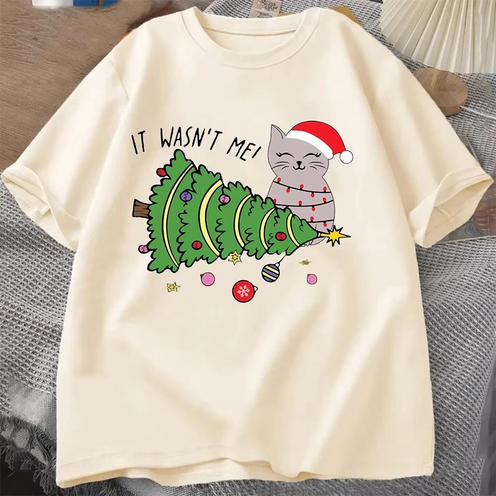 Merry Christmas Men TShirt Cat Lover ONeck Short Sleeve Festive Tshirt It Was Cat Oversized Casual Tops Comfortable Cotton
