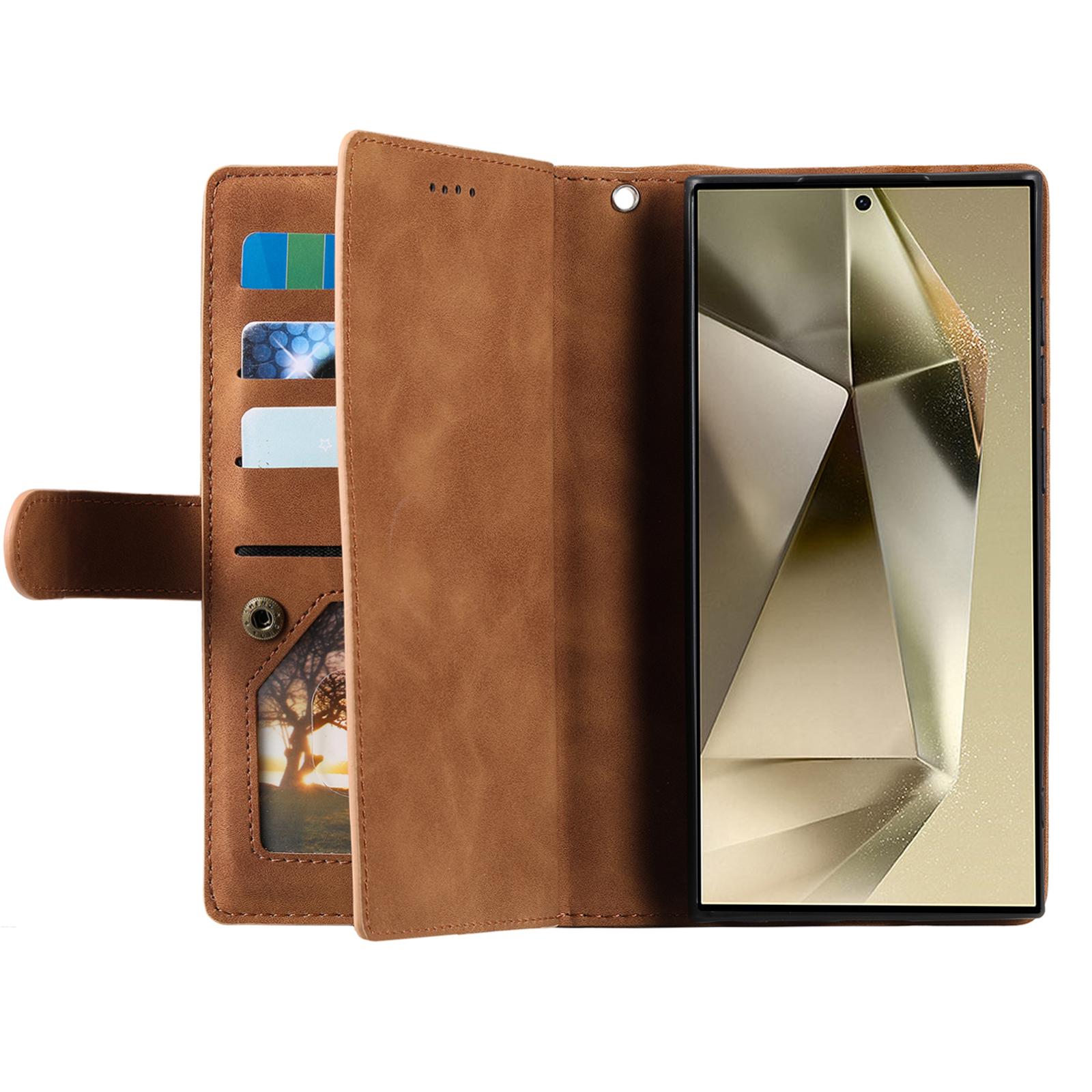 

For Samsung Galaxy S25 Ultra Case PU Leather Phone Cover with Zipper Wallet 9 Card Slots Rose Gold