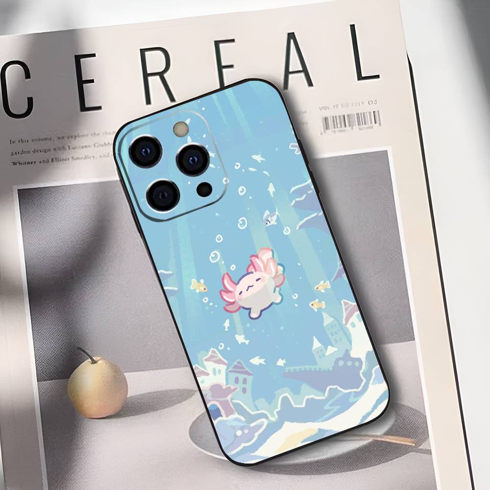 

Cartoon Cute Axolotl Phone Case For IPhone 17,16,15,14,13,12,11,Plus,Pro,Max,Plus,XS,soft case Black silicone iPhone12PRO