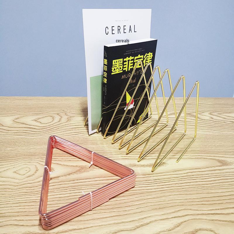 Nordic Style Iron Triangle Bookshelf Stand - Creative Desk Organizer for Books and Magazines