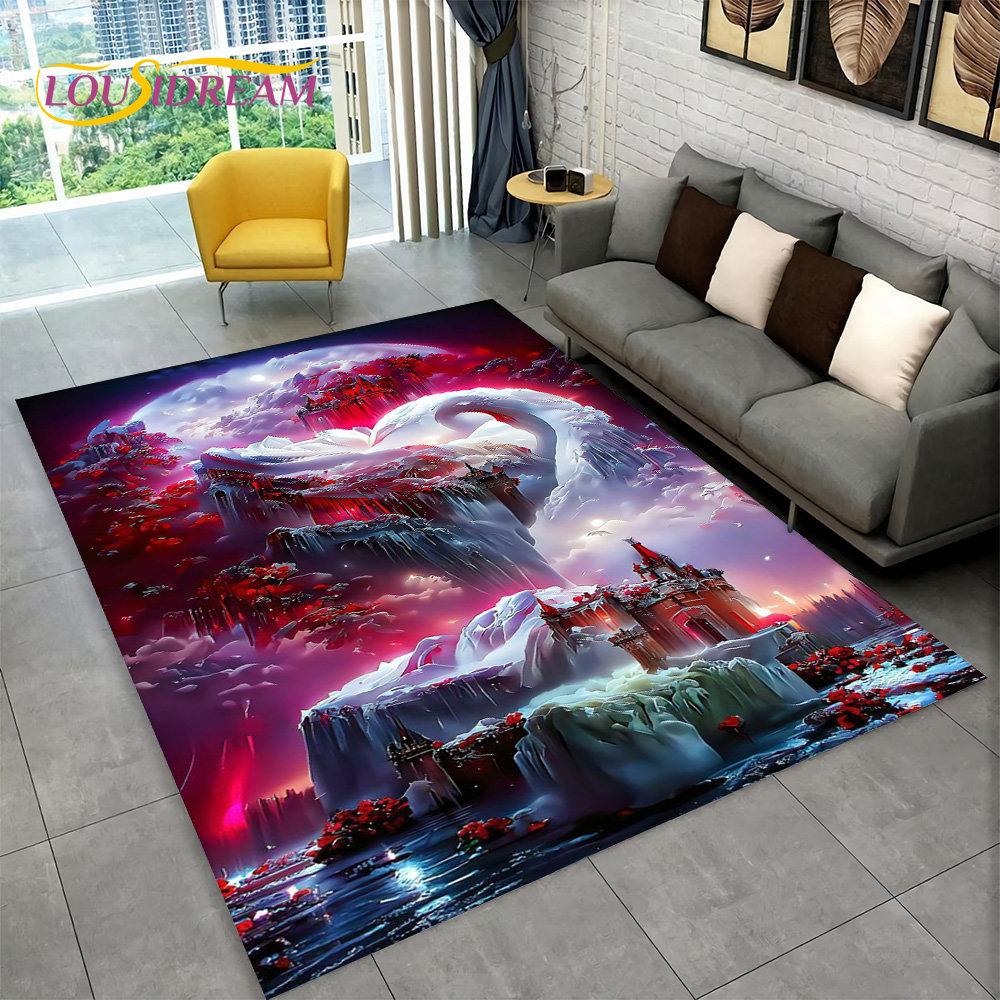 3D Beautiful Dream Magic Castle Scenic Area Rug,Carpet Rug for Living Room Bedroom Sofa Doormat Kitchen Decor Non-slip Floor Mat