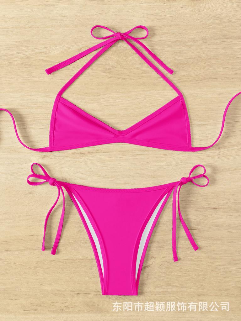 New European And American Sexy Tether Neck Micro Pleated Triangle Bag Beach Bikini
