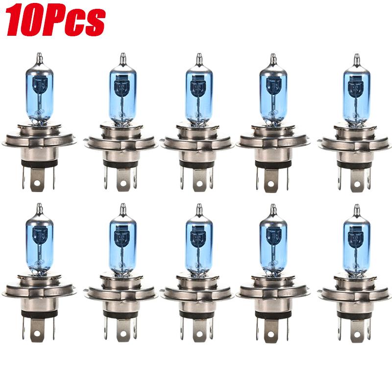 10Pcs H4 Car Headlight Super Bright White Fog Lights Halogen Bulb 100W 12V High Power Car Parking Headlight Lamp Car Accessories
