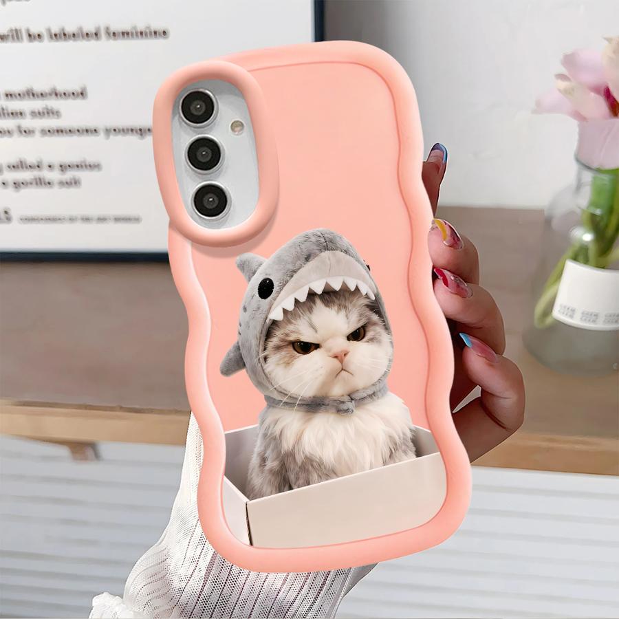 Case for Samsung Galaxy A11 A13 A16 A52 A14 A15 A21s A12 Soft Phone Cover A03 A04 A05 A23 A22 A33 A53 A06 Angry Cat Bow