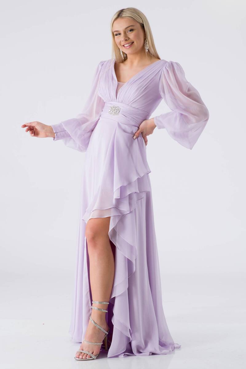 

Вечернее платье с манжетами и рукавами-маховиком Сиреневое FIONA