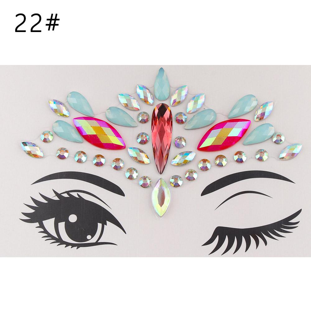Fashion Colorful 3D Crystal Temporary Tattoo Face Gems Jewels Rhinestone Glitter Adhesive Stickers Festival Body Facial Decor