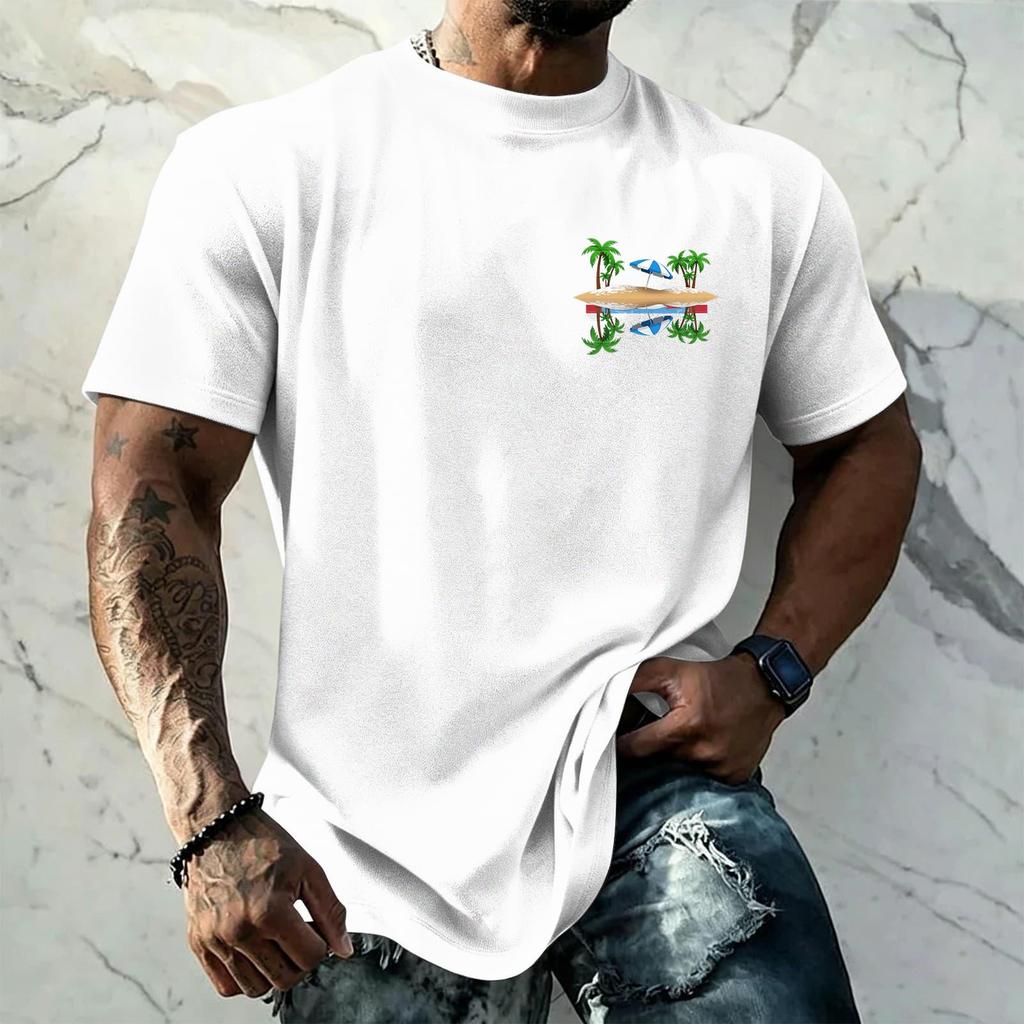 Men's Vintage Texture Print Short Sleeve T Shirt Loose Fit Casual Summer Daily Top Crew Neck Lightweight Breathable Fabric