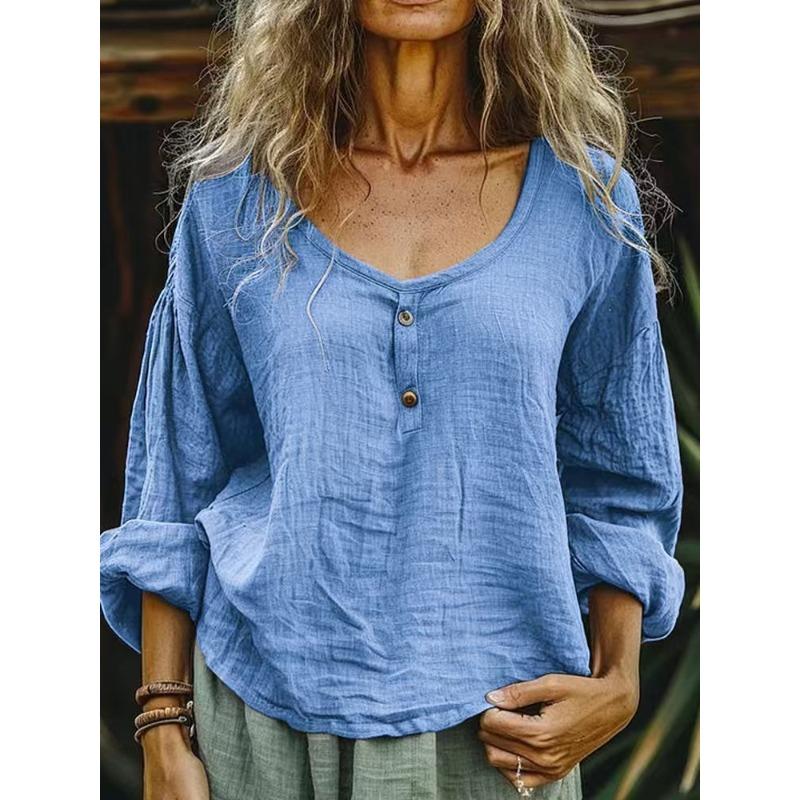 GMXIA Women's Fashion Casual Autumn Winter Long Sleeve U-Neck Blouses & Shirts