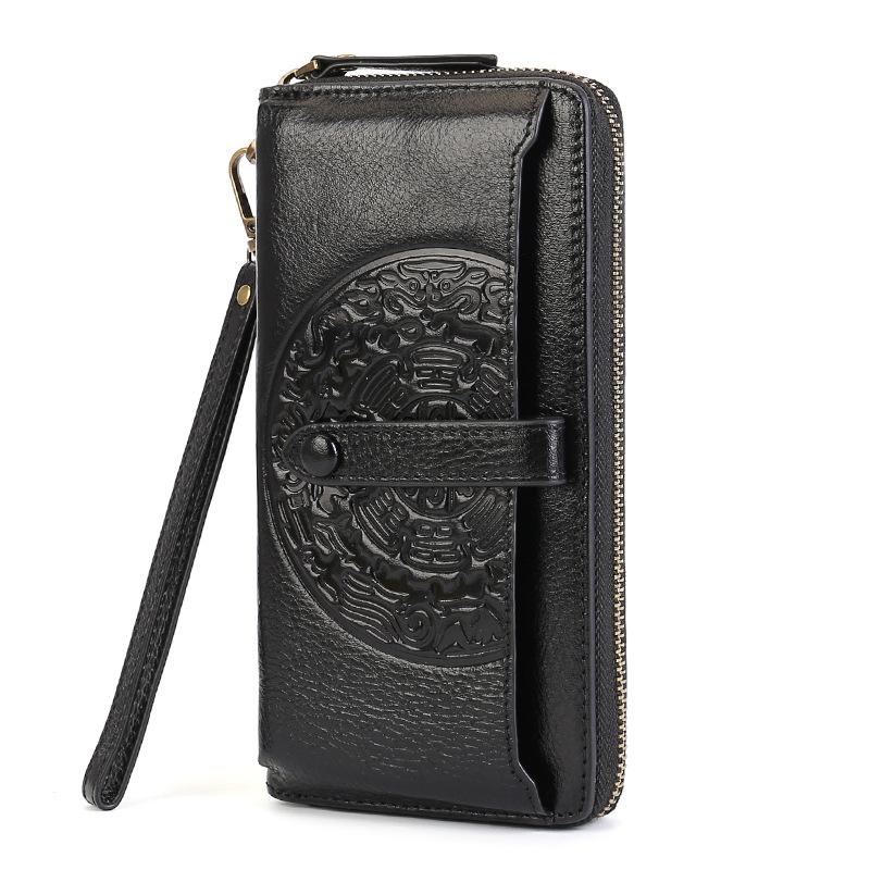 Women's Genuine Leather Wallet with Large Capacity and Multiple Card Slots - Retro Multi-functional Mobile Phone Bag