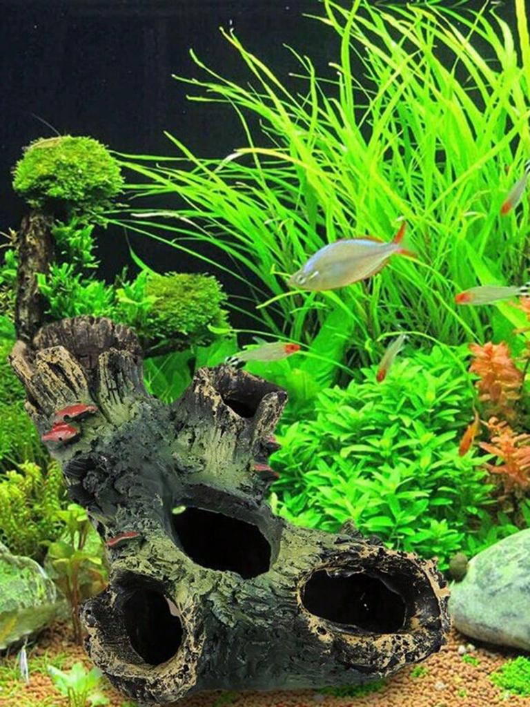 1 szt.-Dekoracyjne pnie drzew do akwarium, drewniane produkty do akwarium z otworami i kryjówkami, małe dekoracje żywiczne-losowe