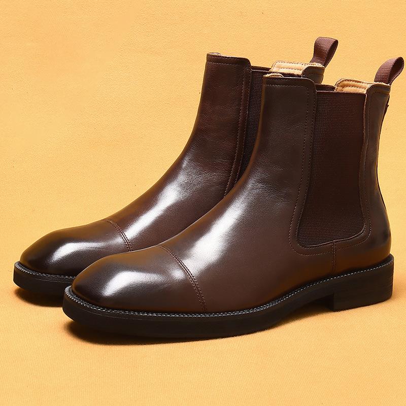 

Кожаные ботинки Мартин Британские ретро ботинки рыцаря Трехсуставные ботильоны Челси 46 темно-коричневого