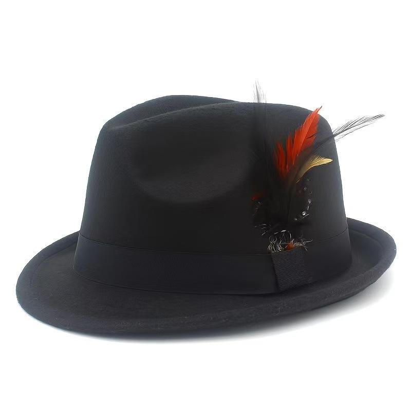 New color feather small top hat men's and women's fashion felt hat all match gentleman hat retro jazz hat