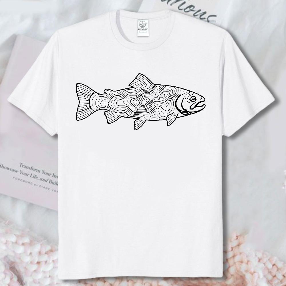 Trout Topographic Shirt Fly Fishing Contour Line Map Tee Minimalist Line Art Contour Map Outdoors Unisex Casual Shirt Cotton Tee