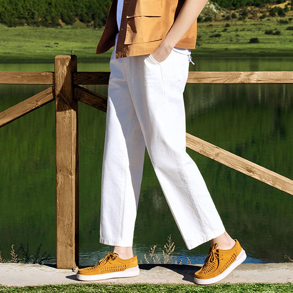 Clarks Two-Layer Cowhide Retro Trendy Hollow Fashion Sneakers Men sneakers Yellow 261724507