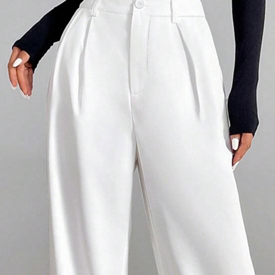 Women Pants Straight Wide-Leg High-Waisted Slimming Trousers Solid Color Loose Fit Dress Pants Workwear