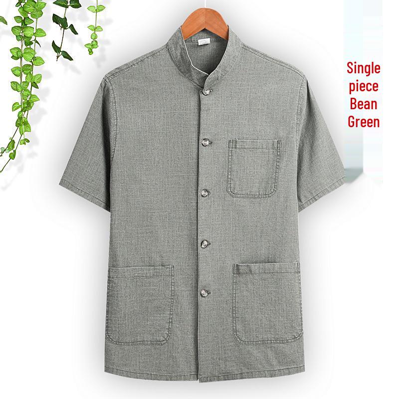Summer Lightweight Men s Tang Suit: Short Sleeve Linen Set for Middle-Aged & Older Men 3XL 67.5-75 kg
