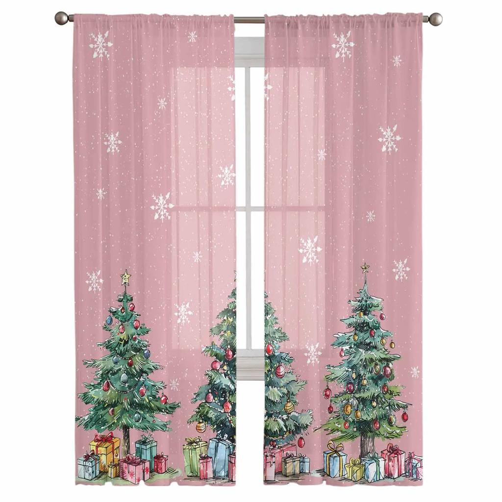 Christmas Tree Gifts Sheer Curtains for Living Room Decoration Window Curtains Kitchen Tulle Voile Curtains