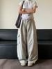 Unisex Summer Retro Wide-Leg Cargo Pants with Drawstring