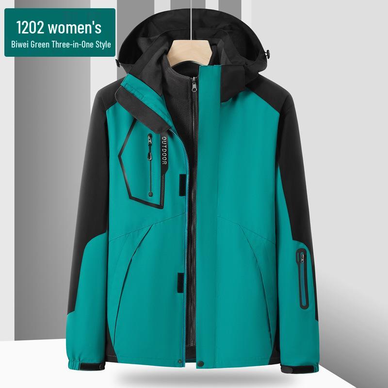 Unisex Windproof 3-in-1 Jacket, Couple Style with Detachable Liner, Two-Piece Set for Hiking, Plus Size Available