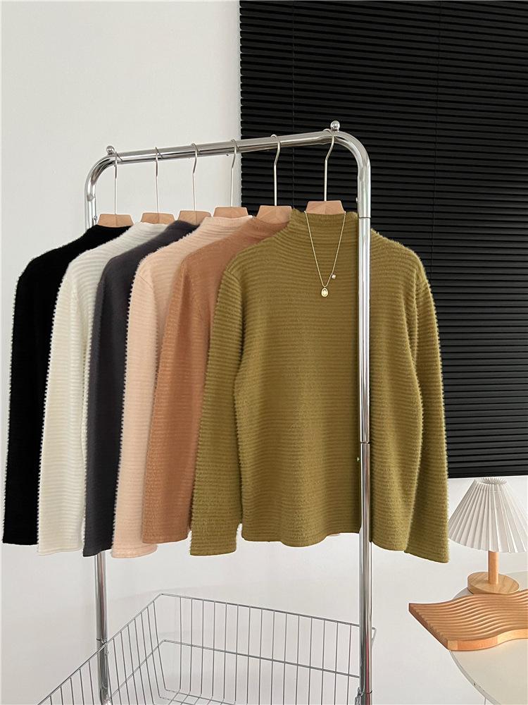 Mink Velvet Lace Flocked Slim Fit High Collar Women's Top - 2022 Winter Style