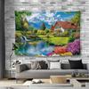 2D Swiss Chalet Scenery Tapestry for Cottagecore Aesthetic Home Decoration