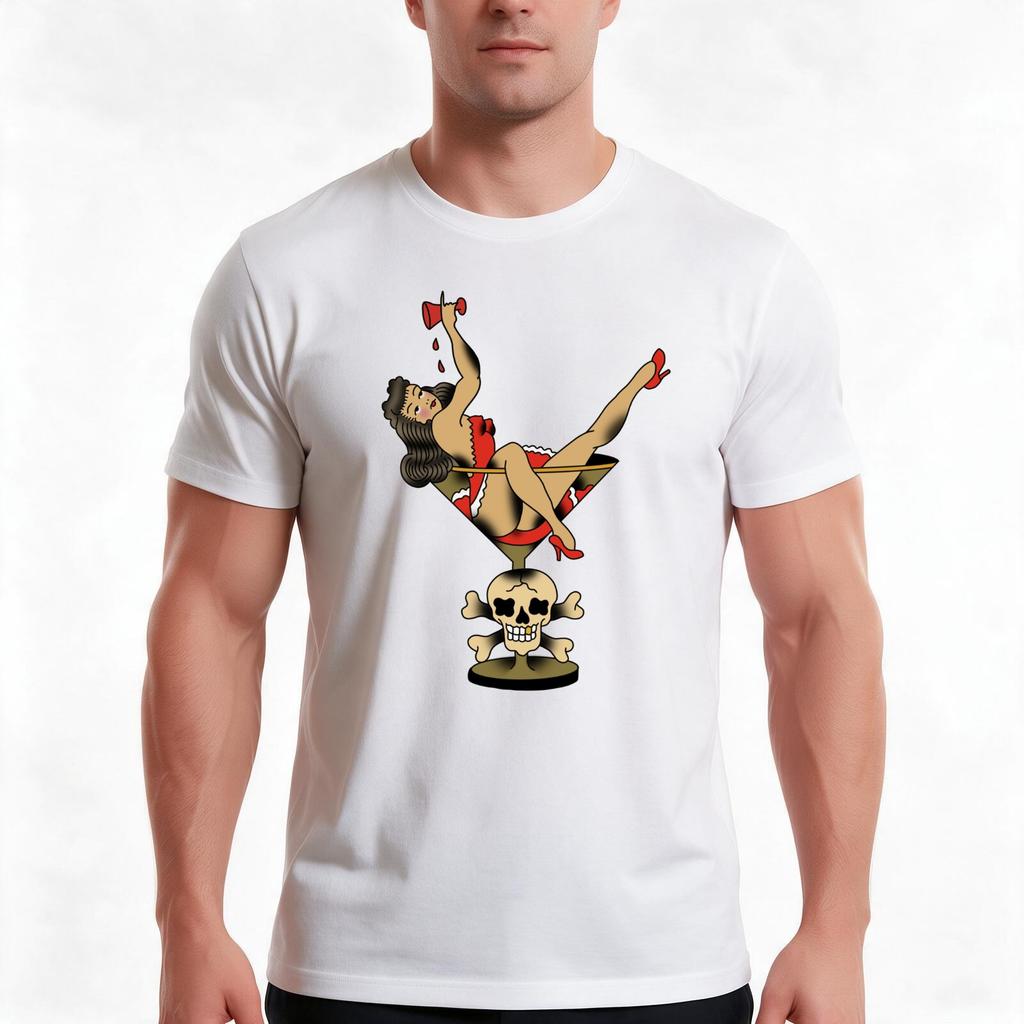 Vintage Pin Up Girl In Cocktail Glass Tshirt Summer Casual Cotton Tee Oversized Streetwear Tops Vintage Graphic Print