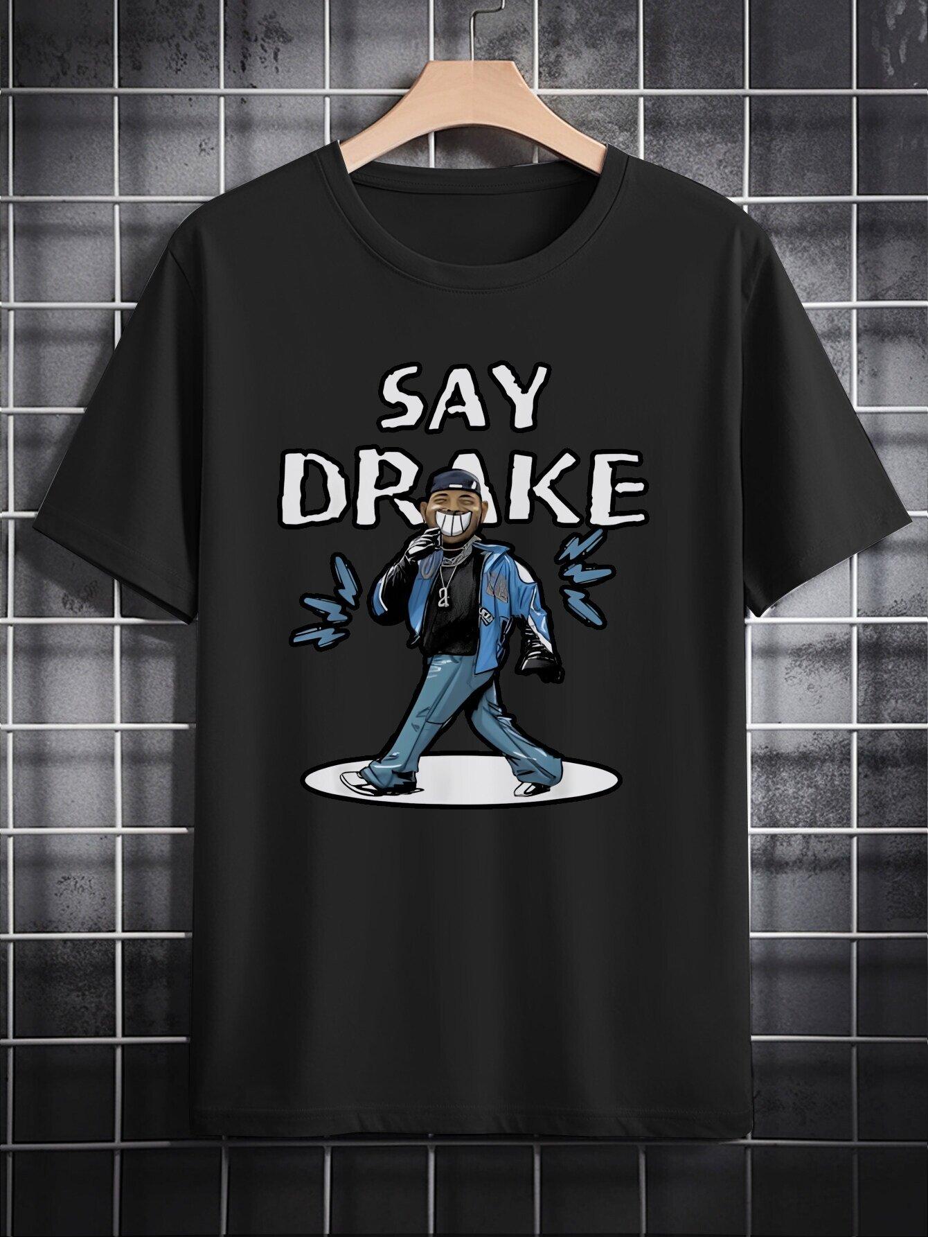 Casual Crew Neck T-shirt with  SAY DRAKE  Graphic Print - Black Short Sleeve Summer Tee XXXXL