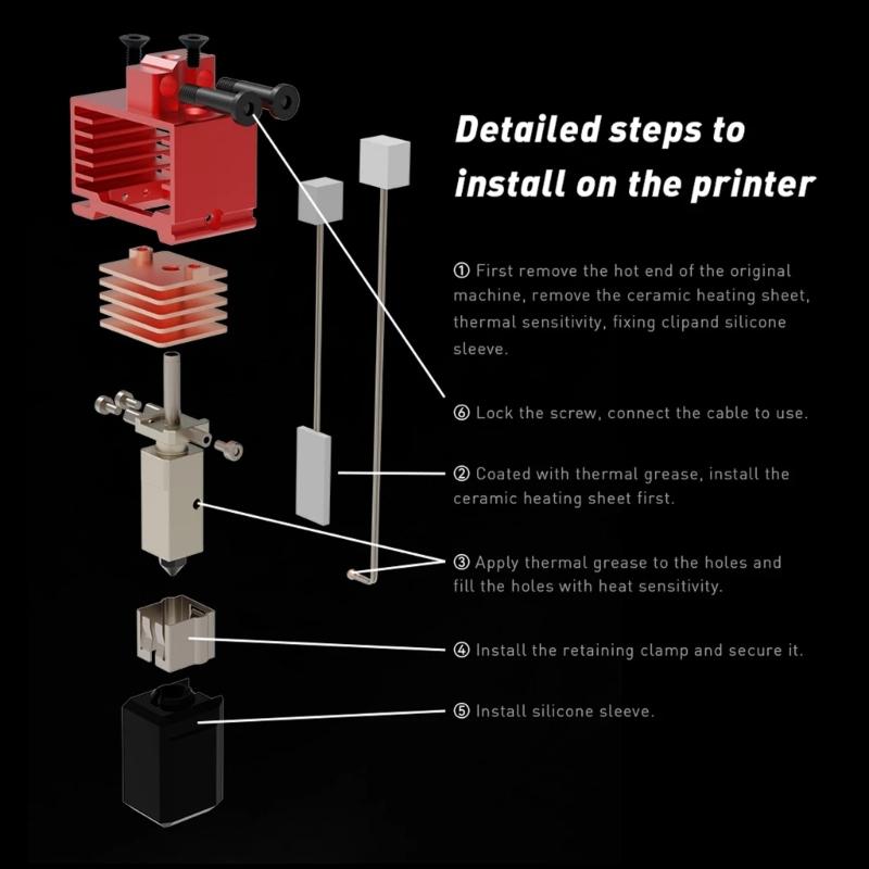 For B Hotend Assembly with Removable Hardened Steel Nozzles Hotend for B X1C Series 3D Printers