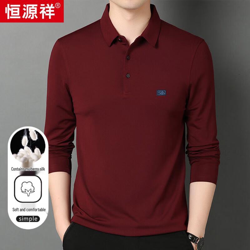 Hengyuanxiang Men s Silk Blend Long Sleeve Polo Shirt 56