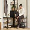 Corner Hall Tree with Shoe Bench, 1800 mm Coat Rack with Hooks and Steel Frame, Freestanding Clothes Shoes Rack Storage Organizer with Anti-Tip Set,