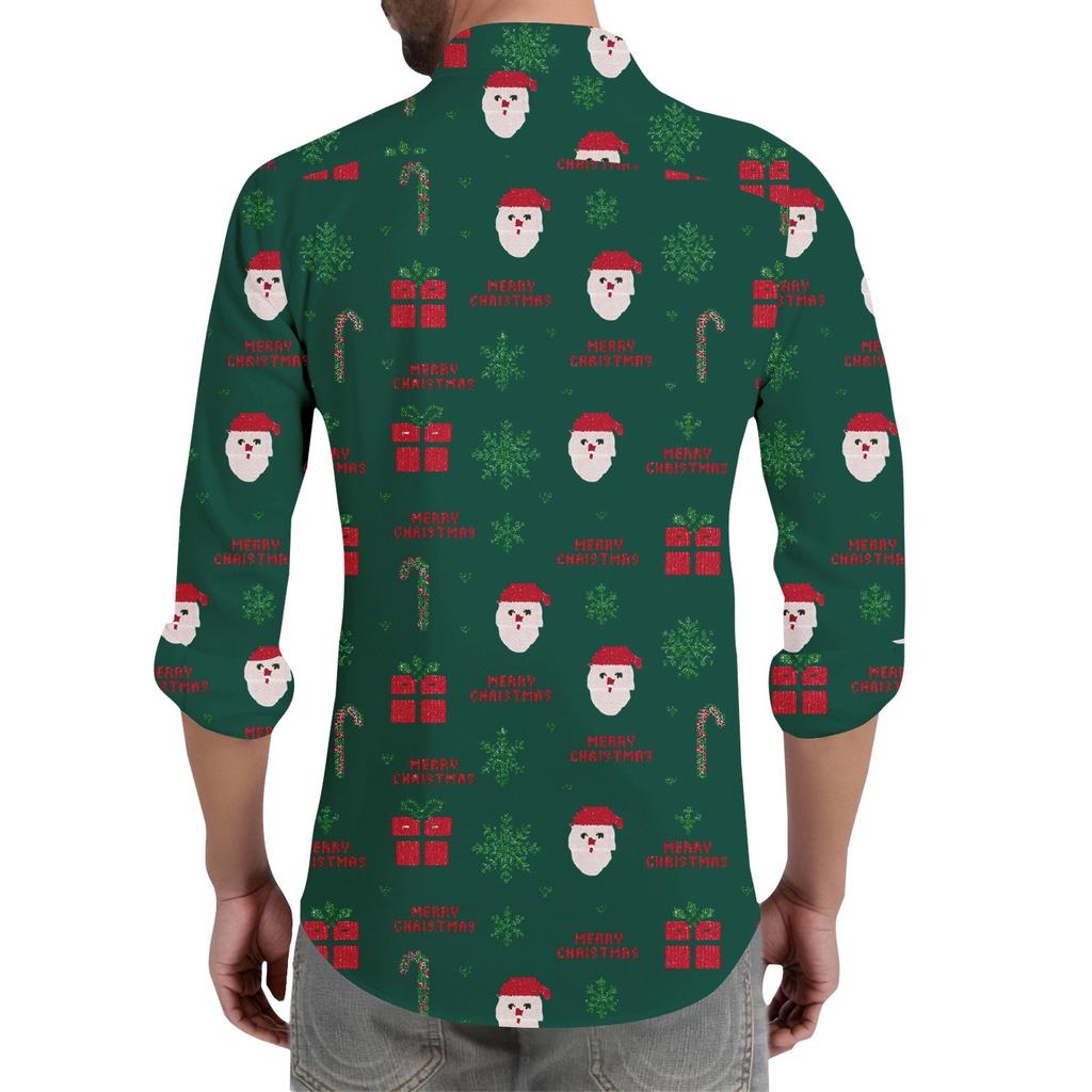 Men's Christmas Shirt Christmas Print Long Sleeve Button Shirt
