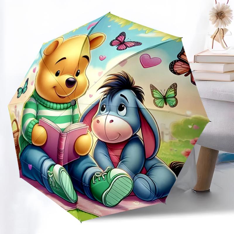 1pc Sturdy 8-Bone Auto Umbrella, Pooh And Eeyore Honey Pot Umbrella, Digital Printed, Foldable Umbrella for On-the-Go Outdoor Use