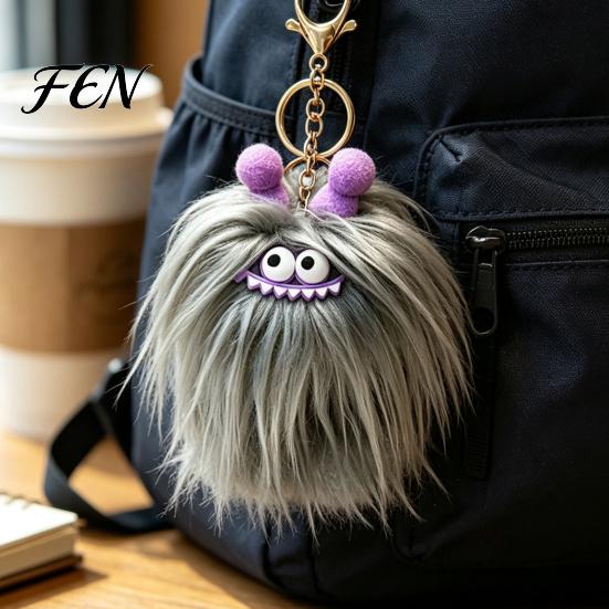 Backpacks Decorative Accessory Long Haired Plush Creature Keychain, Cartoon Plushie Bag Charm, Furry Keyring Pendant for Handbags Keys Fluffy Bags