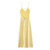 LYRIA Yellow Elegant Stain Women's Sling Dress Sexy Backless Sleeveless V Neck High Waist Evening Gown Summer Chic Lady Partywear 2025