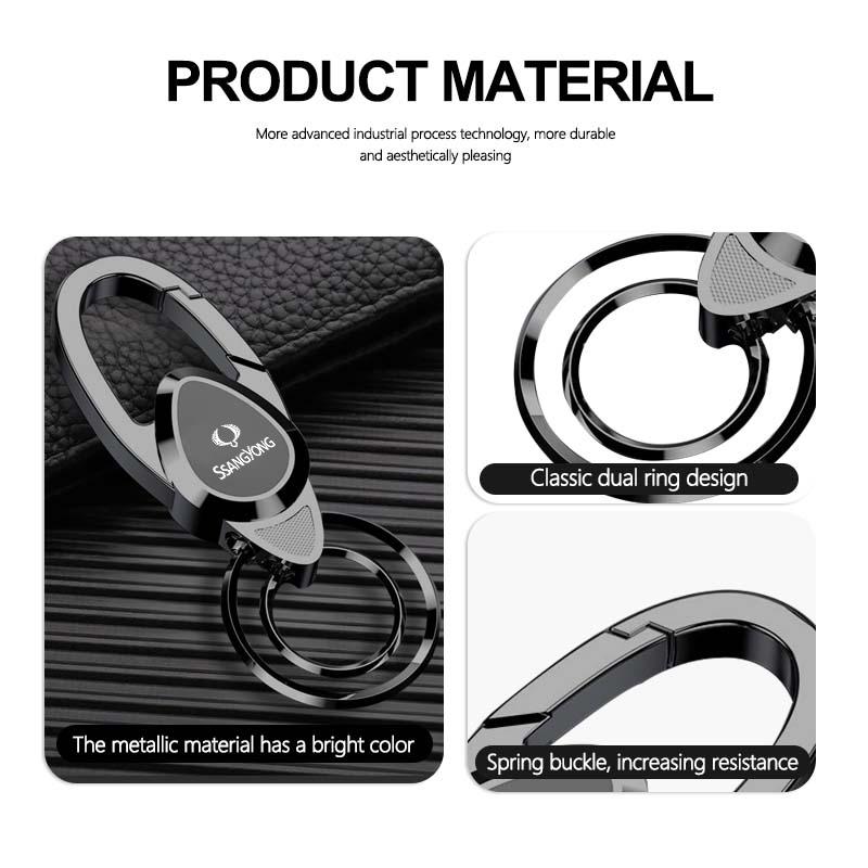 Luxury Car Logo Keyring Anti-Lost Keychain Emblem Key Ring For SsangYong Musso Rexton Torres Kyron Actyon Tivoli Rodius Chairman