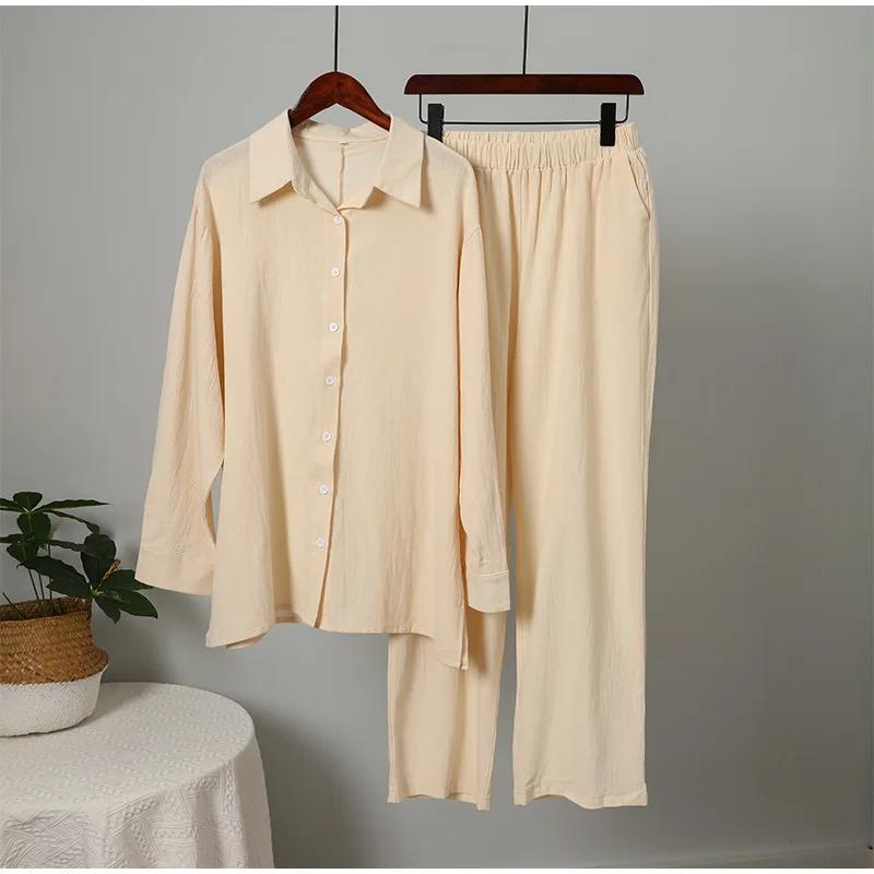 Set Musulmano da Donna Set Pantaloni a Gamba Larga Set Due Pezzi Lino Bottoni Camicia Completo Ramadan Eid Dubai Ensemble Abbigliamento Arabo