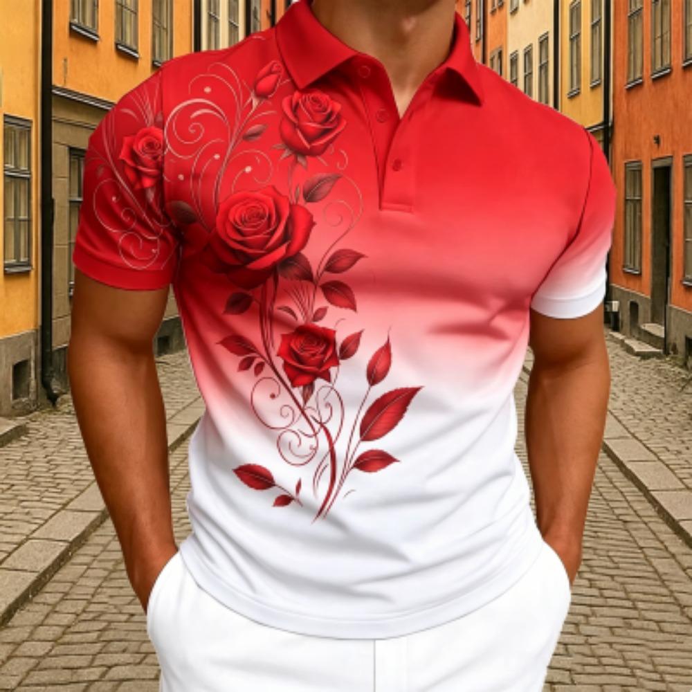 Polo Elegante da Uomo con Stampa Floreale Rosa T-shirt a Maniche Corte da Uomo per Esterno e Strada Top Estivo per la Casa Maglietta Casual Polo da Uomo e da Donna