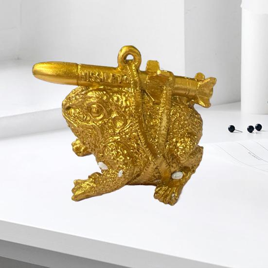 Raketen-Krötenfigur, Gartenrakete, grüner goldener Frosch, Harzstatue, Lenkraketen, Tierskulptur, Innen- und Außenbereich, Hof, Rasendekoration, Ornament