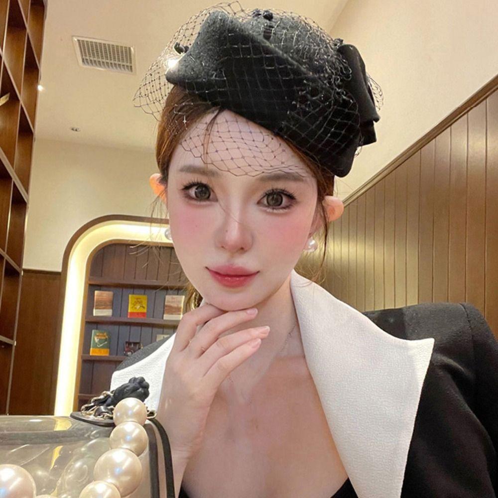 Elegant Pillbox Hat Cashmere Stewardess Cap Vintage Fascinator Hat  Bride