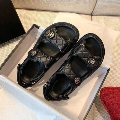 Cowhide Version~ Versatile and Not Tired Feet Velcro Leather Platform Sandals Women's Summer High-end Roman Muffin Sandals