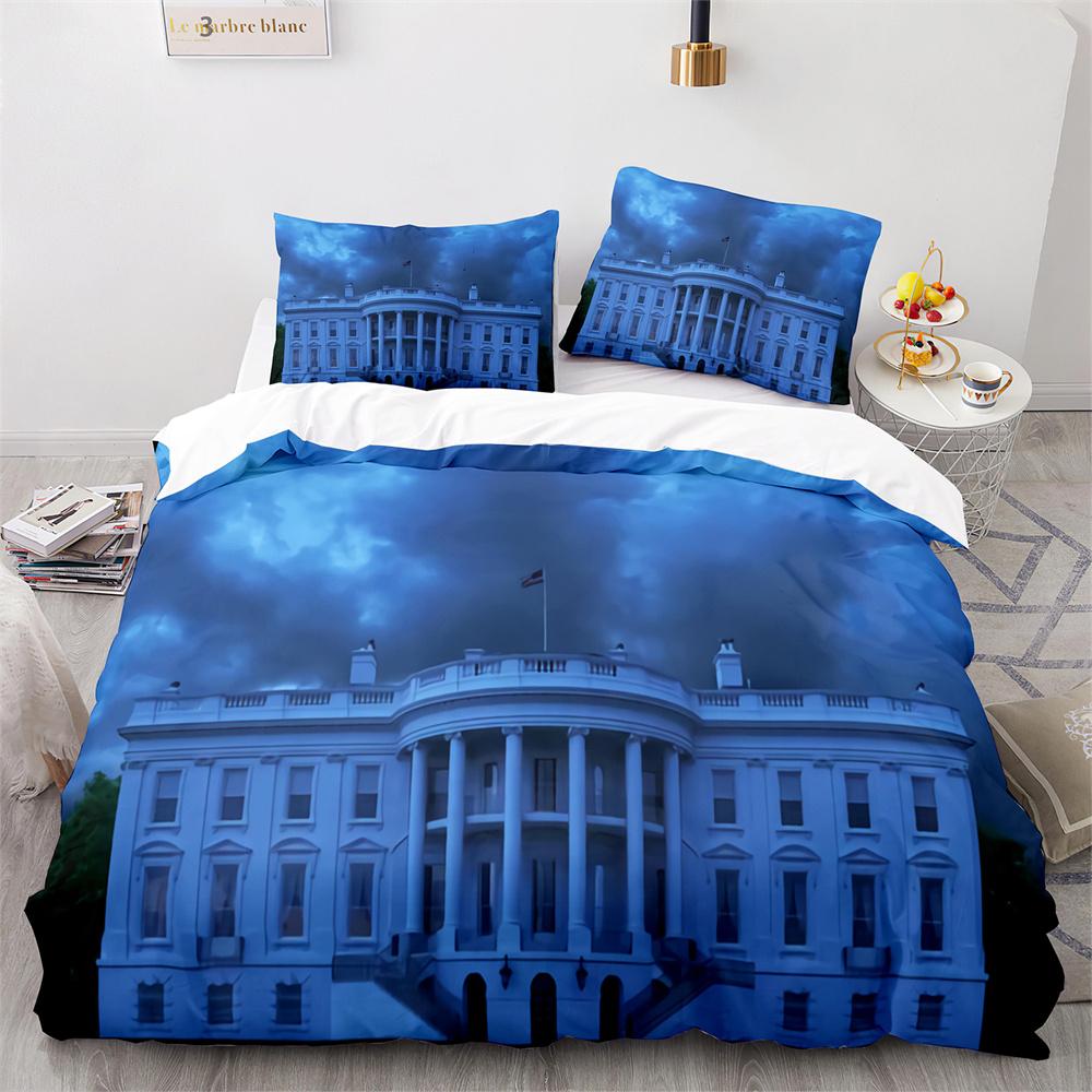 American City Landscape Duvet Cover Set Statue of Liberty Pattern King Queen Size Comforter Cover for Teen Polyester Bedding Set