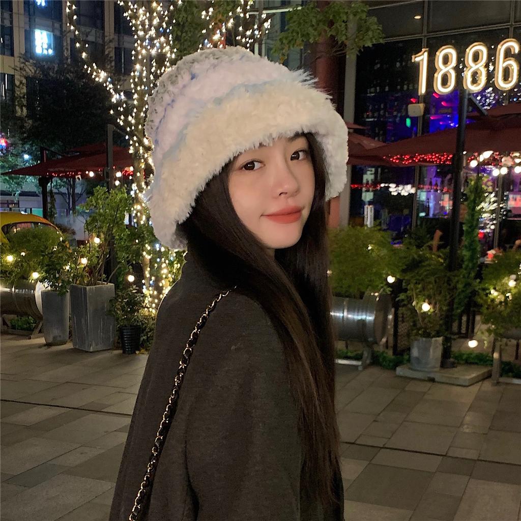 Korean Style Face Showing Small Plush Knitted Hat for Women In Autumn and Winter New Thickened Warm Ear Protection Woolen Hat Big Head Basin Hat
