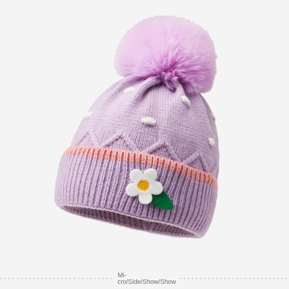 Solid Color Knitted Hats Woolen Balls Woolen Hats Cartoon Baby Hat  Unisex