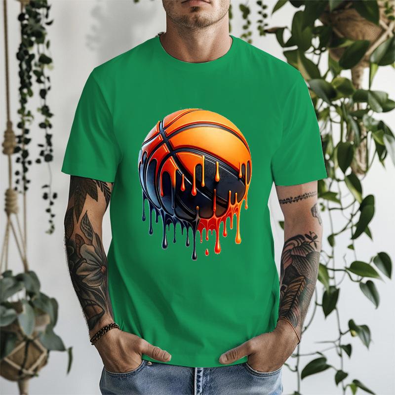 Melting Basketball Art Unisexs Front Print T Shirt Cool Sports Graphic Tee Casual Short Sleeve Top Great Gift For Basketball Fans
