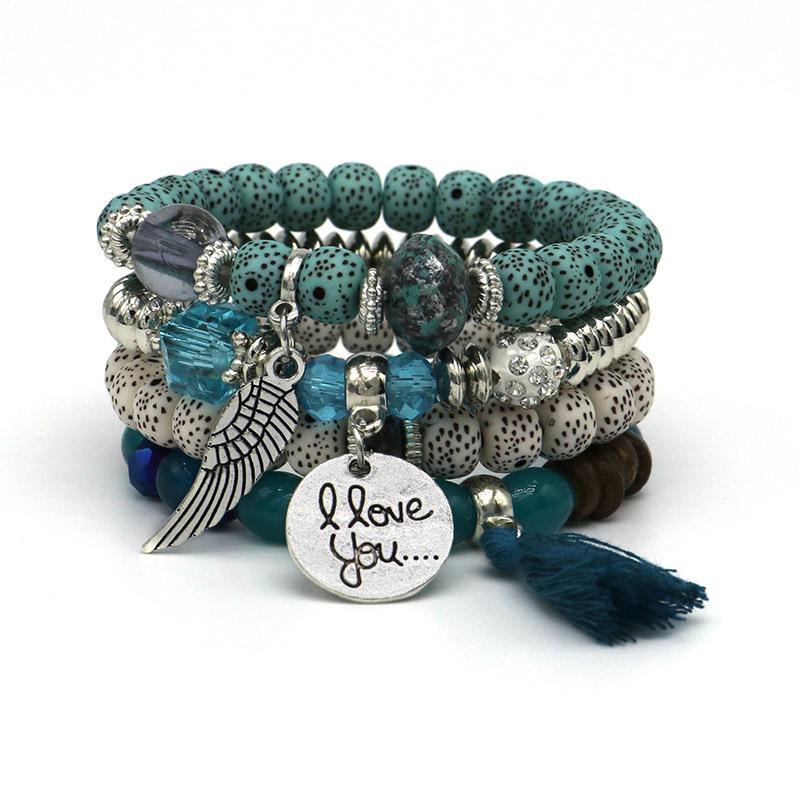 Nepal Multi-Layer Beaded Bracelet Handmade Bracelet Crystal Letter Love Character Jewelry